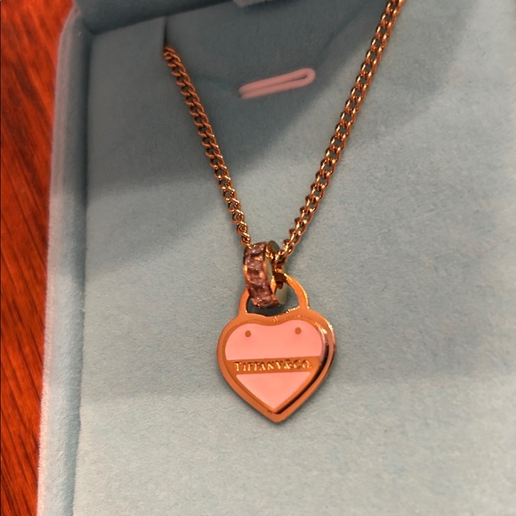 Tiffany & Co. Gold Tone Necklace with Pink Heart Padlock Pendant - Picture 2 of 3